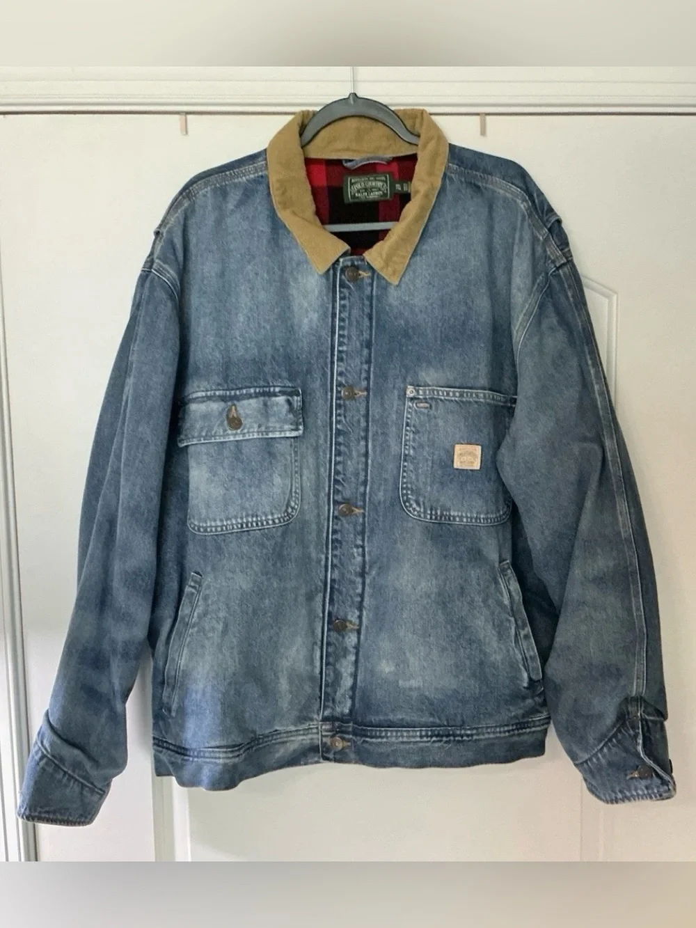 Size XXL - Polo Ralph Lauren Country Distressed Light Wash Denim Utility Jacket